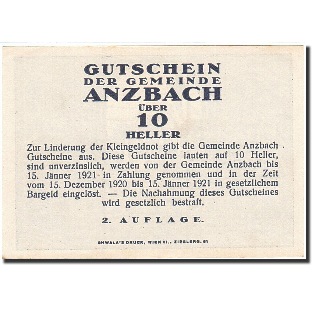 Banknote, Austria, Maria Anzbach, 10 Heller, Eglise, 1921, 1921-01-15