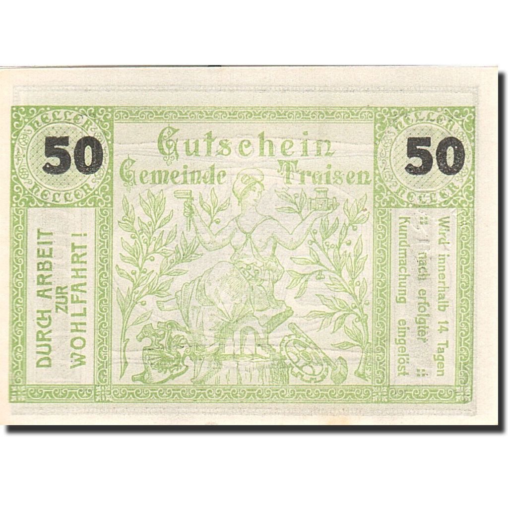 Banknote, Austria, Traisen, 50 Heller, Batiment, 1920, 1920-12-31, UNC(63)