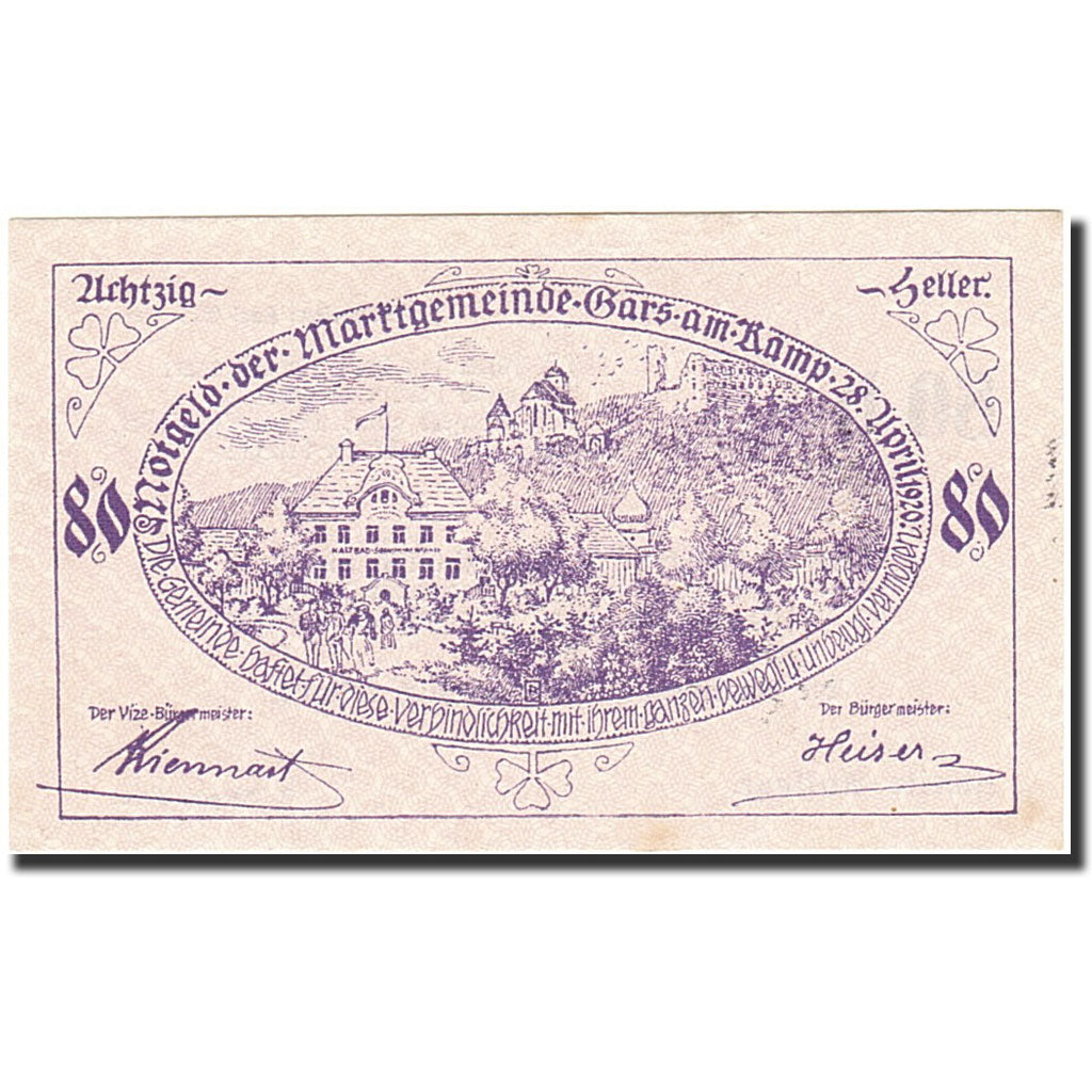Banknote, Austria, Gars am Kamp, 80 Heller, paysage, 1920, 1920-12-31
