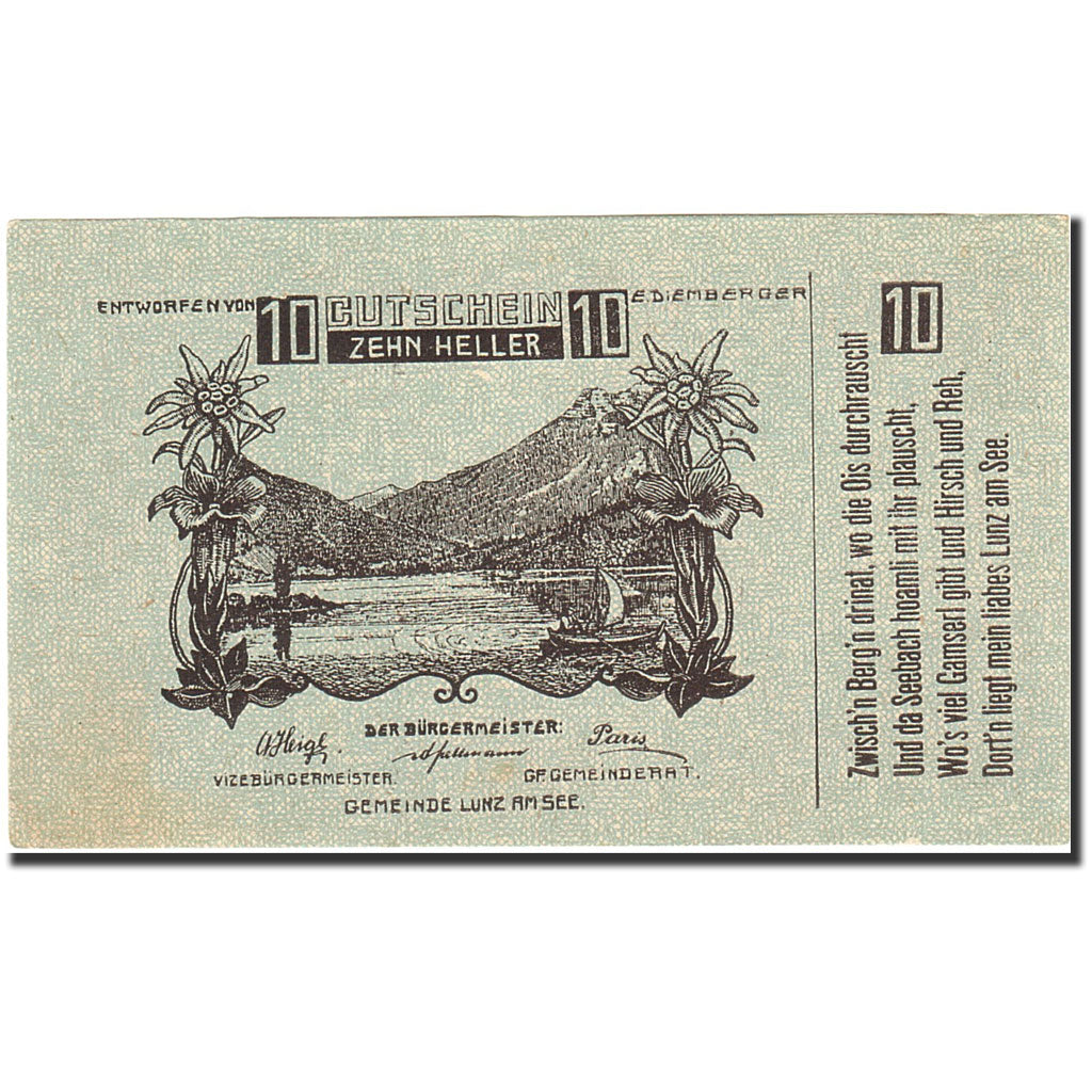 Banknote, Austria, Lunz am See, 10 Heller, paysage, 1920, 1920-12-31, AU(50-53)