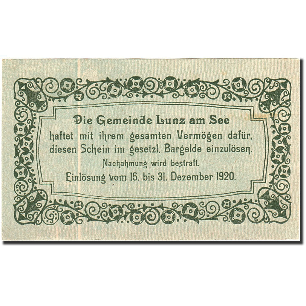 Banconote, Austria, Lunz am See, 20 Heller, paysage, 1920, 1920-12-31, BB+