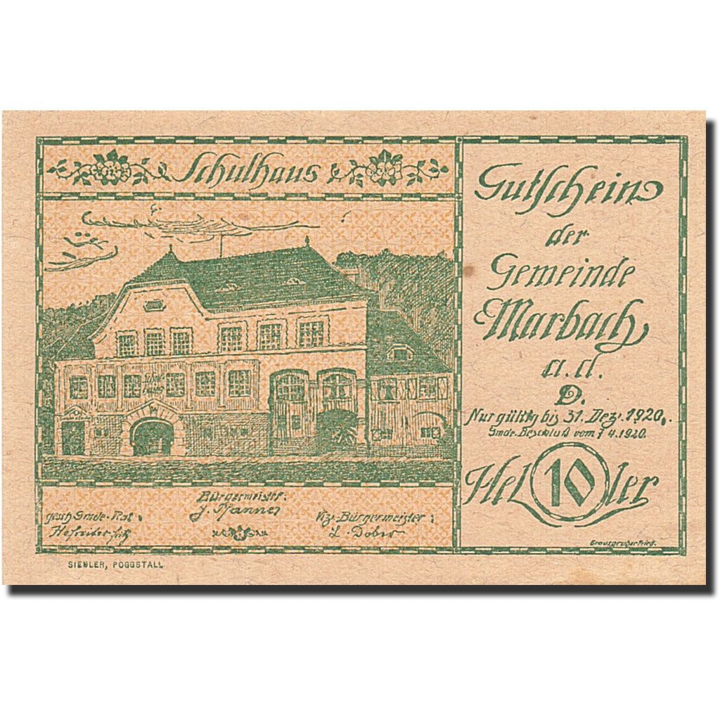 Banknote, Austria, Marbach an der Donau, 10 Heller, ecole, 1920, 1920-12-31
