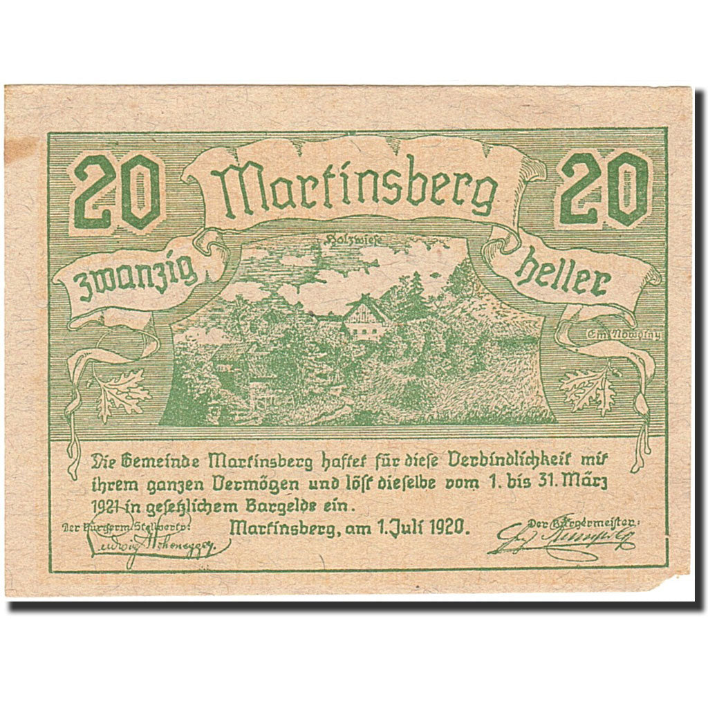Banknote, Austria, Martinsberg, 20 Heller, village, 1920, 1920-07-01, EF(40-45)