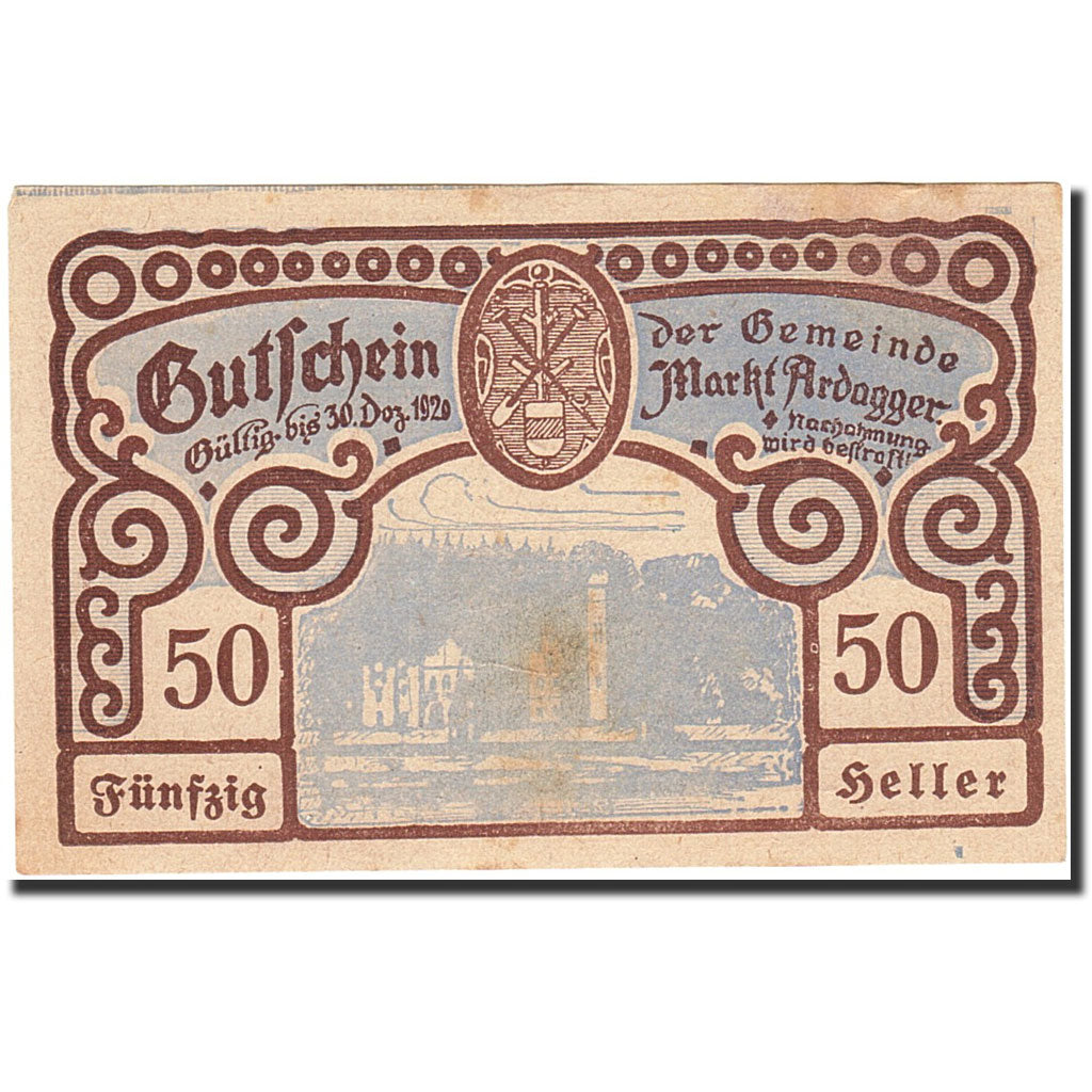 Banknote, Austria, Ardagger, 50 Heller, paysage, 1920, 1920-04-20, EF(40-45)
