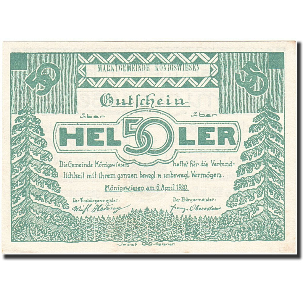 Banknote, Austria, Konigswiesen, 50 Heller, valeur faciale, 1921, 1921-05-31