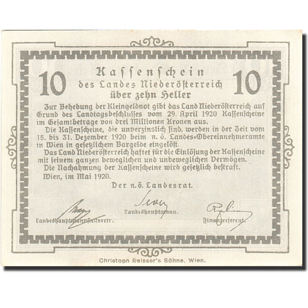 Banknote, Austria, Vienne, 10 Heller, montagne, 1920, 1920-12-31, UNC(60-62)