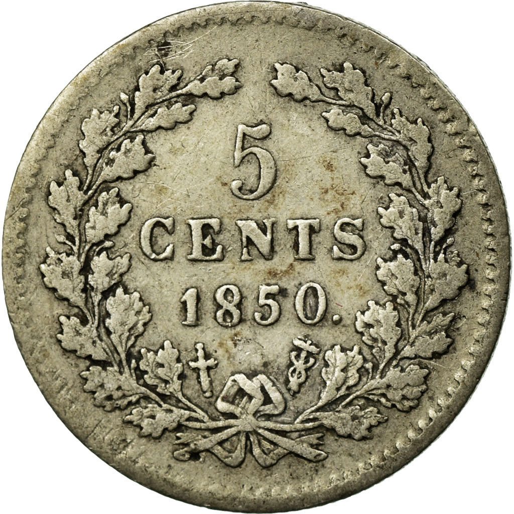 Coin, Netherlands, William III, 5 Cents, 1850, EF(40-45), Silver, KM:91