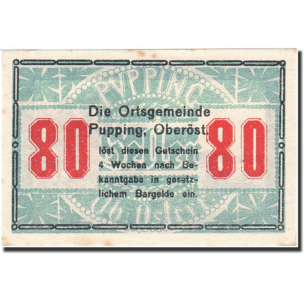 Banknote, Austria, Pupping, 80 Heller, paysage, 1920, 1920-12-31, AU(55-58)