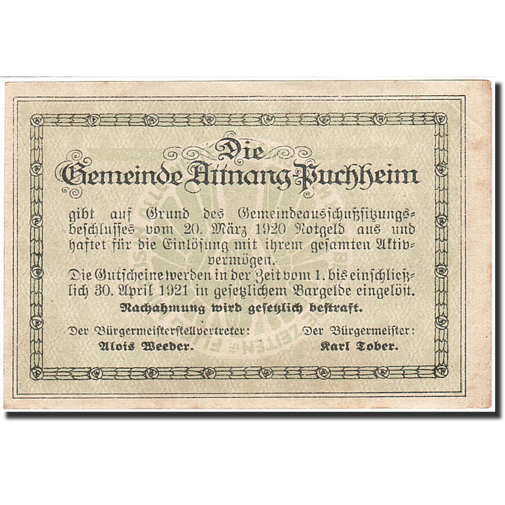 Banknote, Austria, Attnang-Puchheim, 20 Heller, village, 1921, 1921-04-30