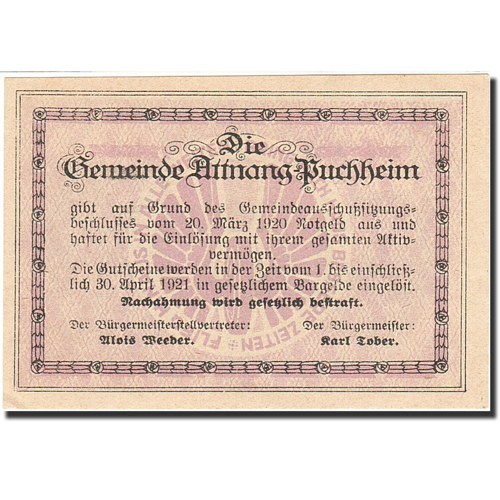 Banknote, Austria, Attnang-Puchheim, 50 Heller, village, 1921, 1921-04-30