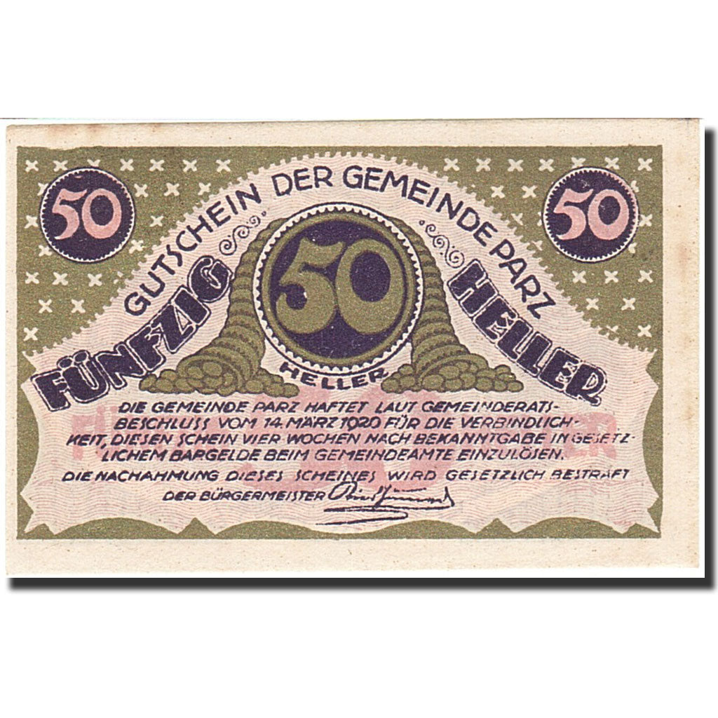 Banknote, Austria, Parz, 50 Heller, corne d'abondance, 1920, 1920-03-14