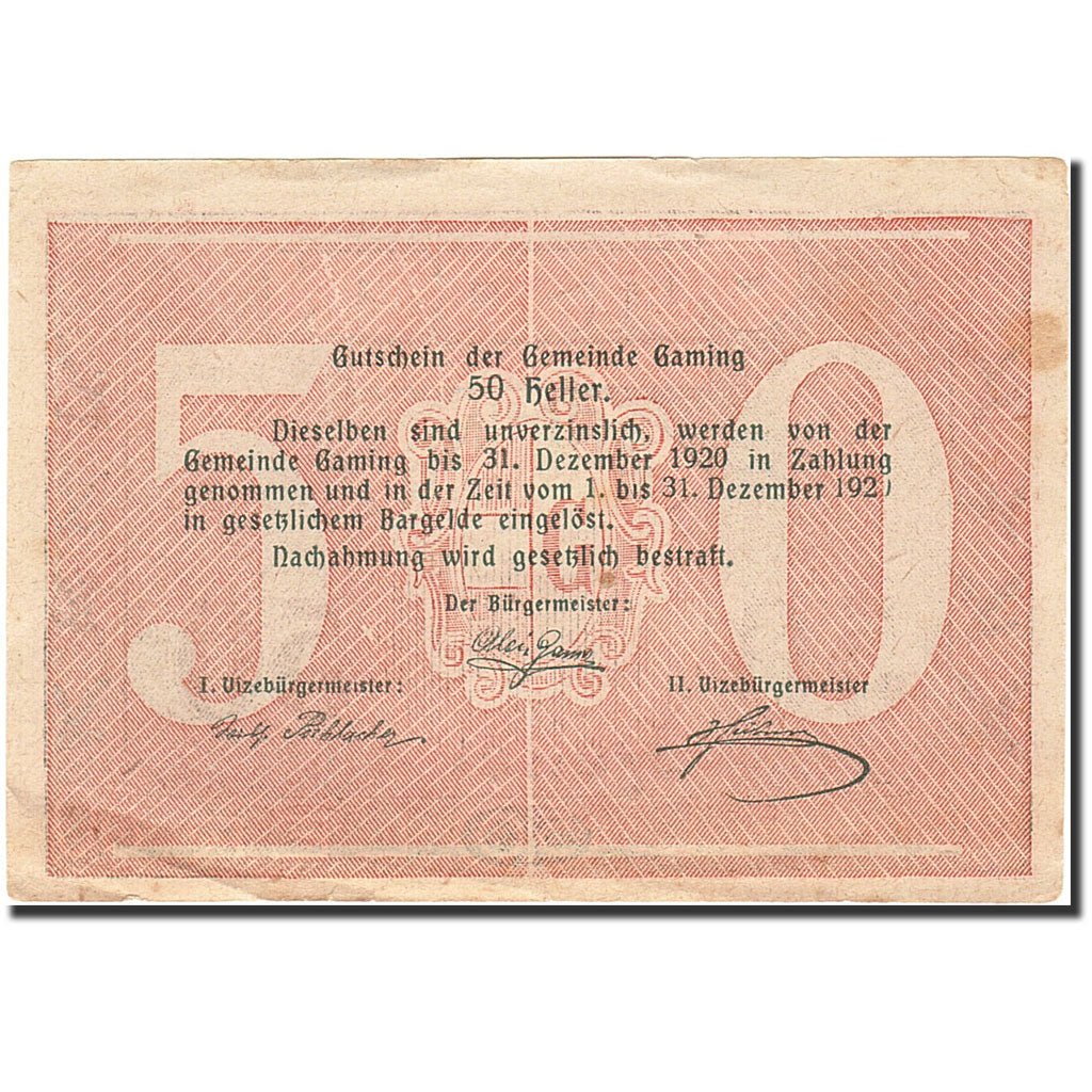 Banknote, Austria, Gaming, 50 Heller, Eglise, 1920, 1920-12-31, EF(40-45)