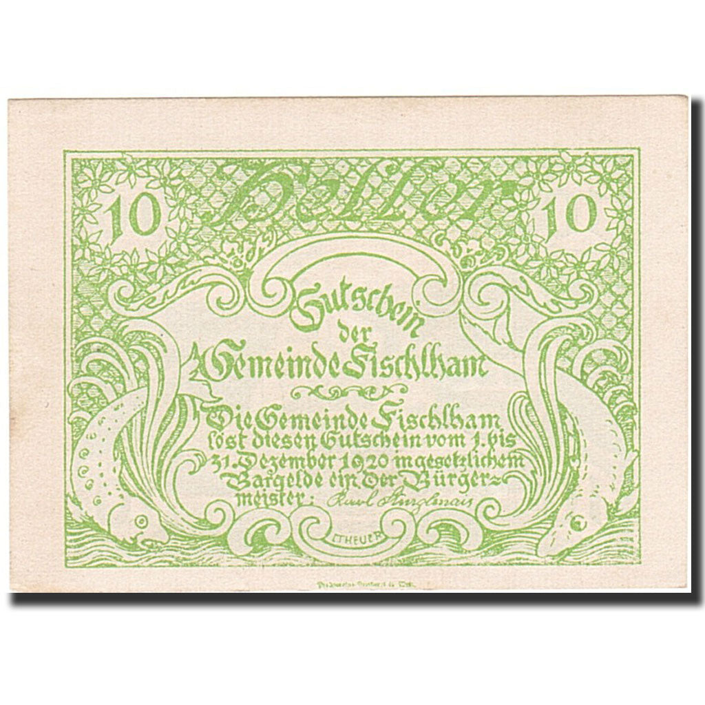 Banknote, Austria, Fischlham, 10 Heller, paysage, 1920, 1920-12-31, AU(55-58)