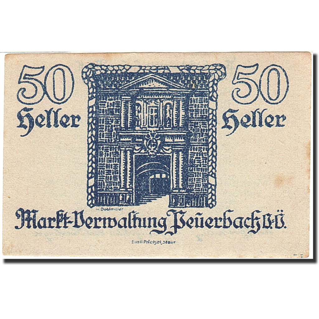 Banknote, Austria, PUERBACH, 50 Heller, Monument, 1920, 1920-12-31, EF(40-45)