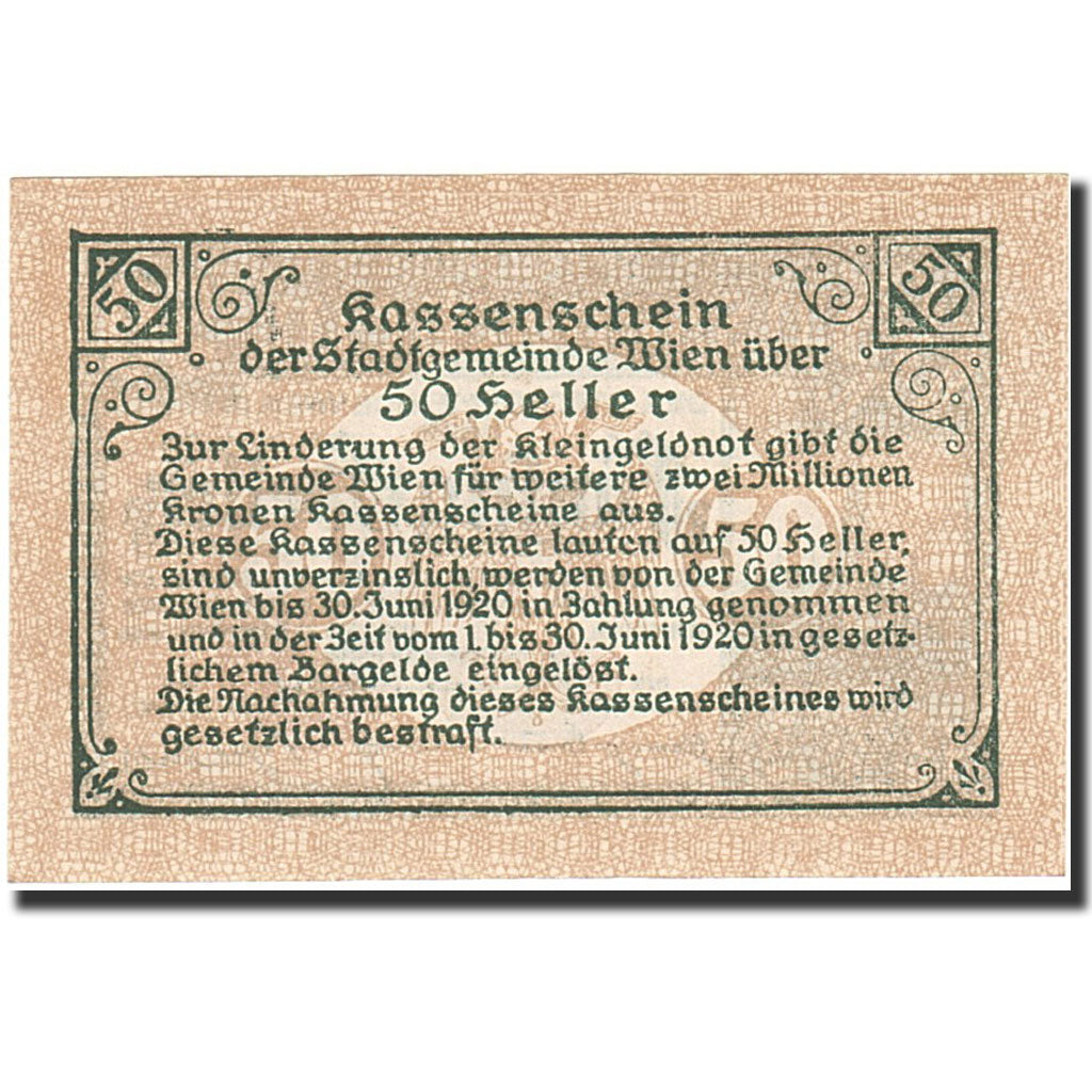 Banknote, Austria, Vienne, 50 Heller, Blason, 1919, 1919-11-21, UNC(65-70)