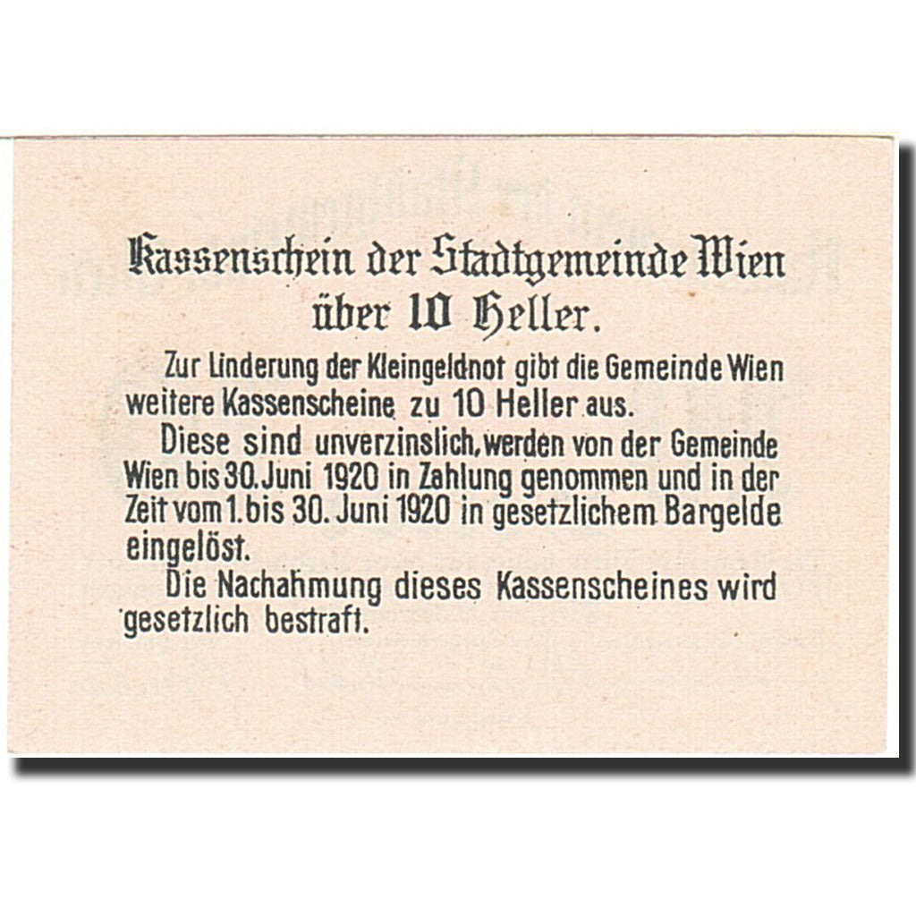 Banknote, Austria, Vienne, 10 Heller, château, 1919, 1919-11-21, UNC(65-70)