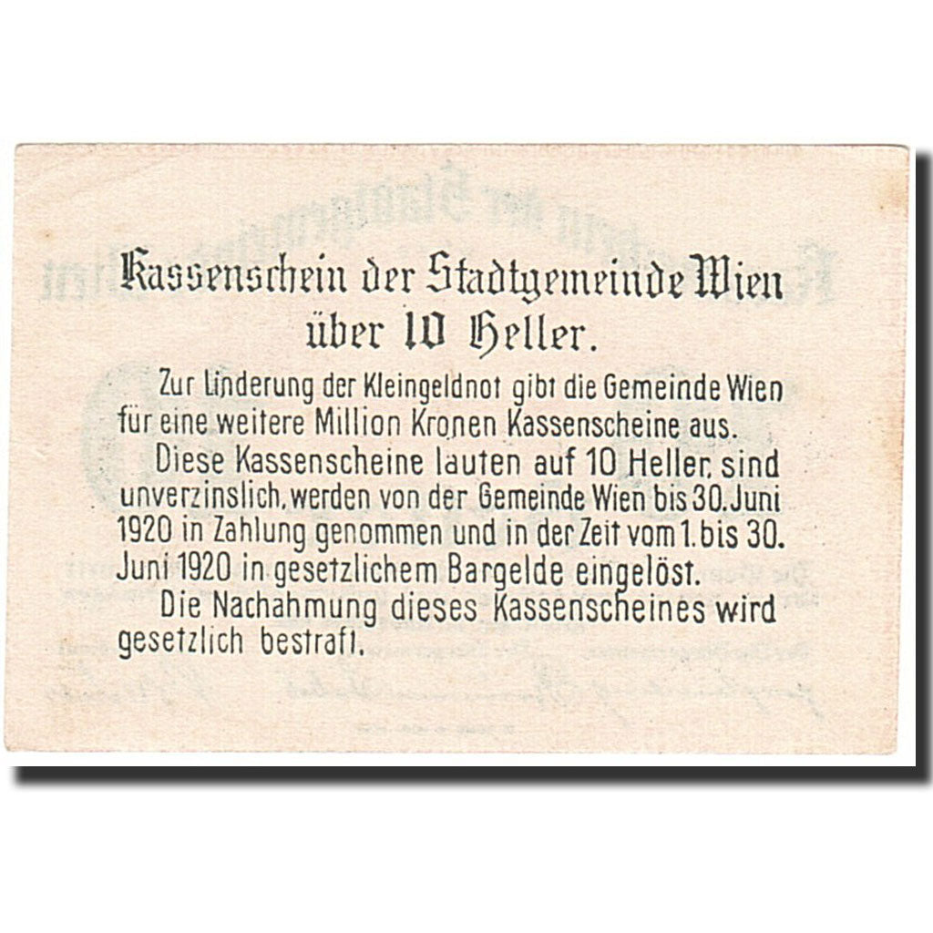 Banknote, Austria, Vienne, 10 Heller, château, 1919, 1919-11-21, UNC(63)