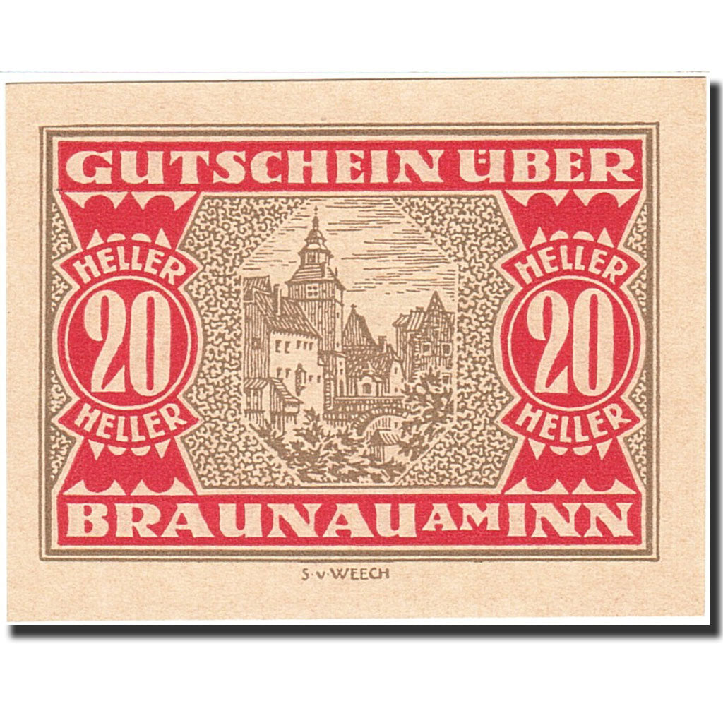 Banknote, Austria, Braunau am Inn, 20 Heller, Blason, 1920, 1920-12-31