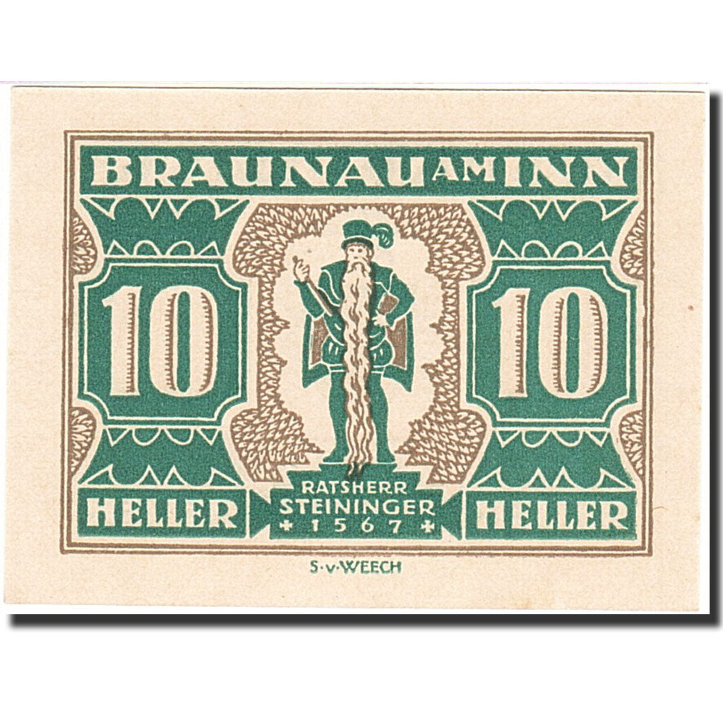 Banknote, Austria, Braunau am Inn, 10 Heller, Blason, 1920, 1920-12-31