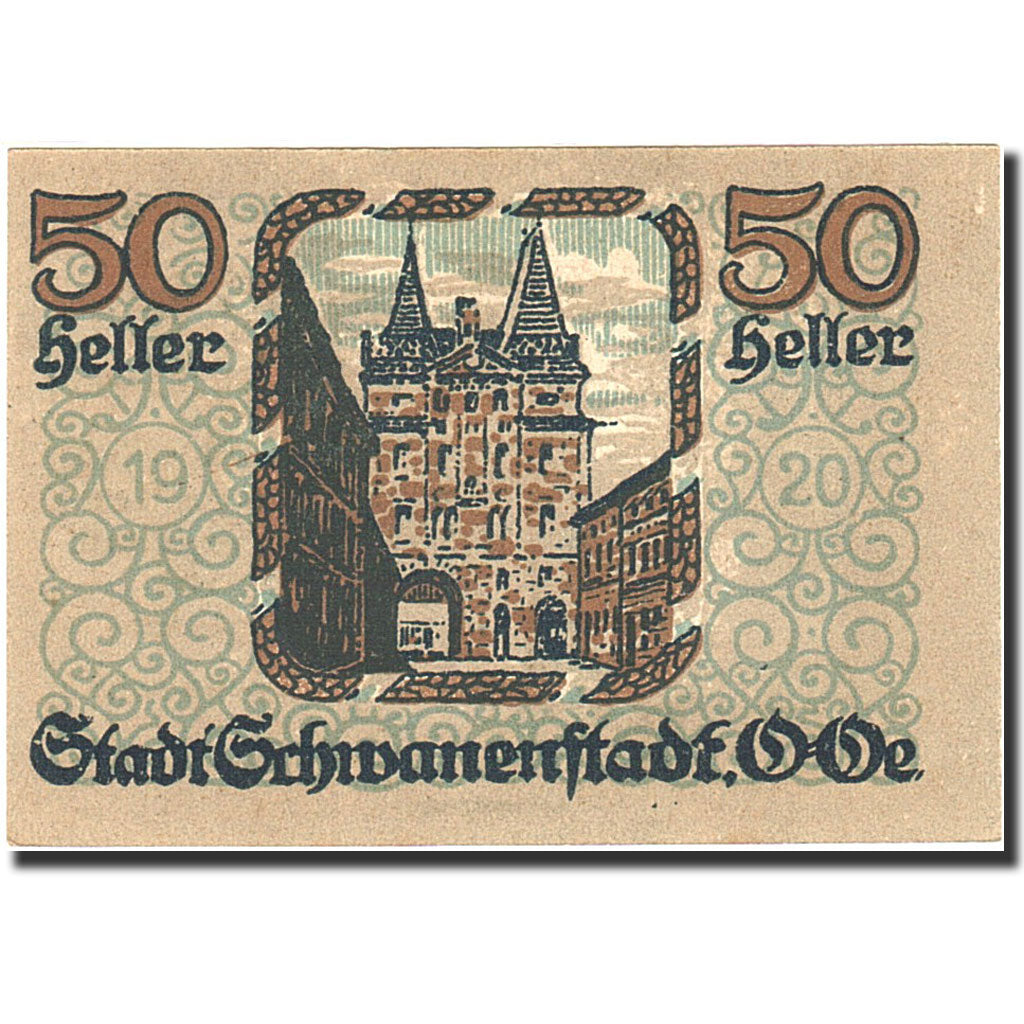 Banknote, Austria, Schwanenstadt, 50 Heller, château, 1920, 1920-12-31, UNC(64)