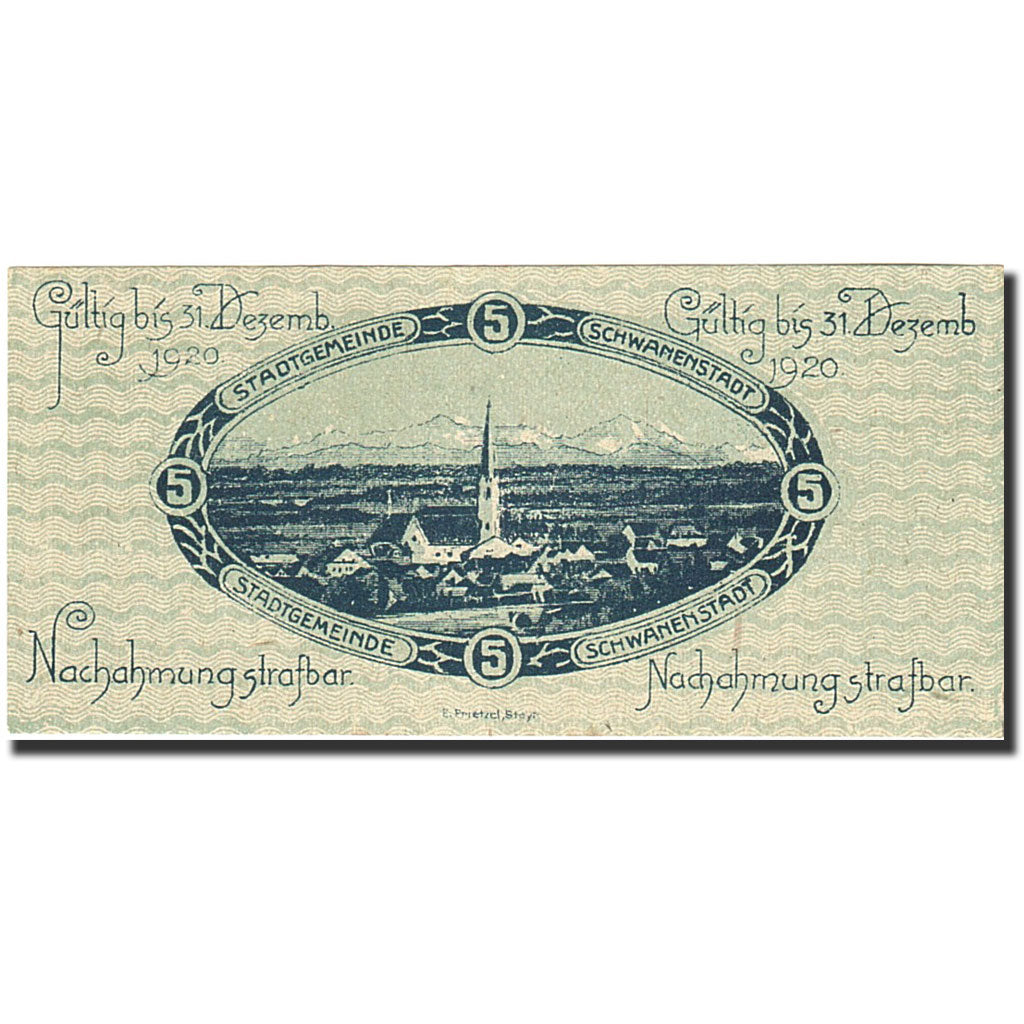Banknote, Austria, Schwanenstadt, 5 Heller, village, 1920, 1920-12-31