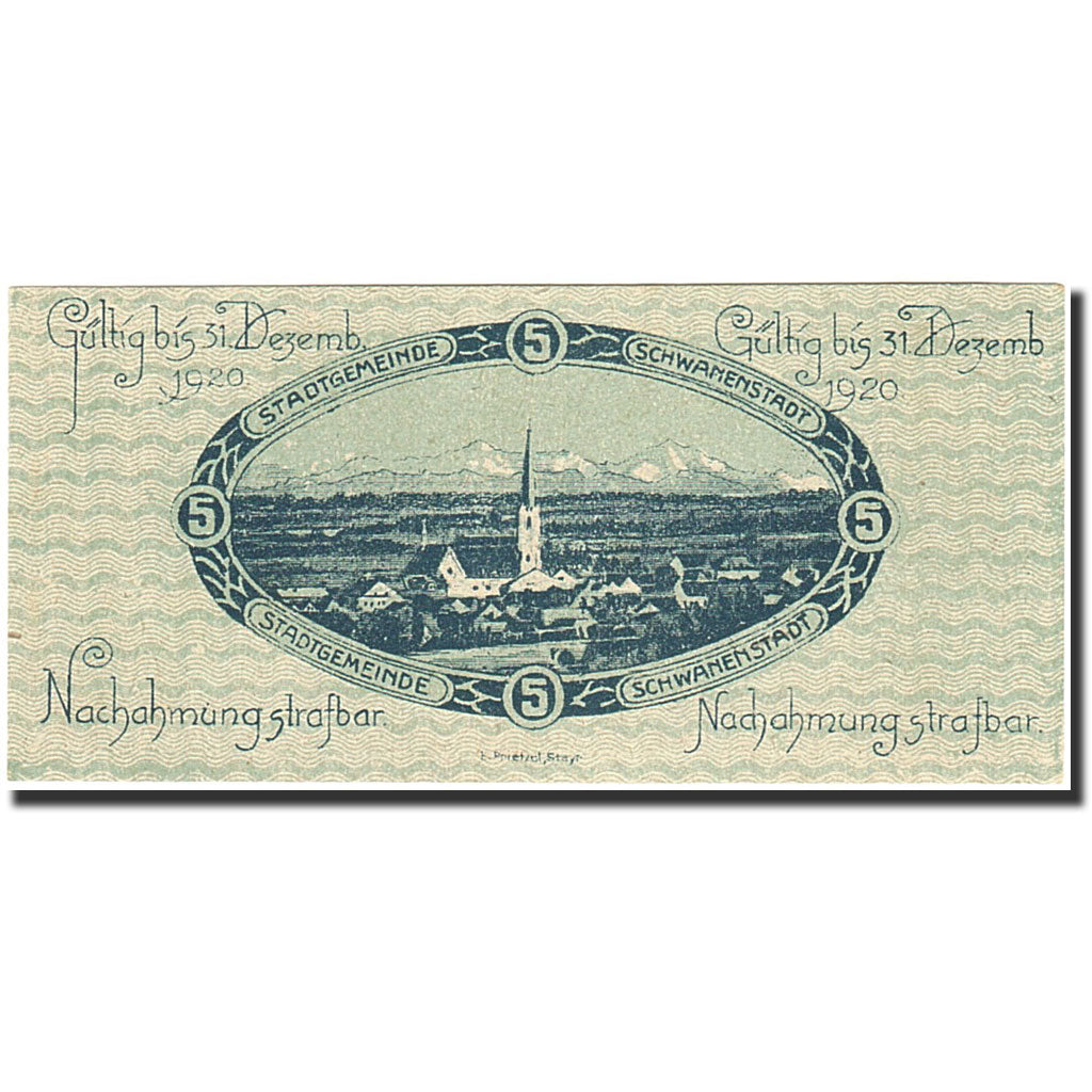 Billet, Autriche, Schwanenstadt, 5 Heller, village, 1920, 1920-12-31, SUP