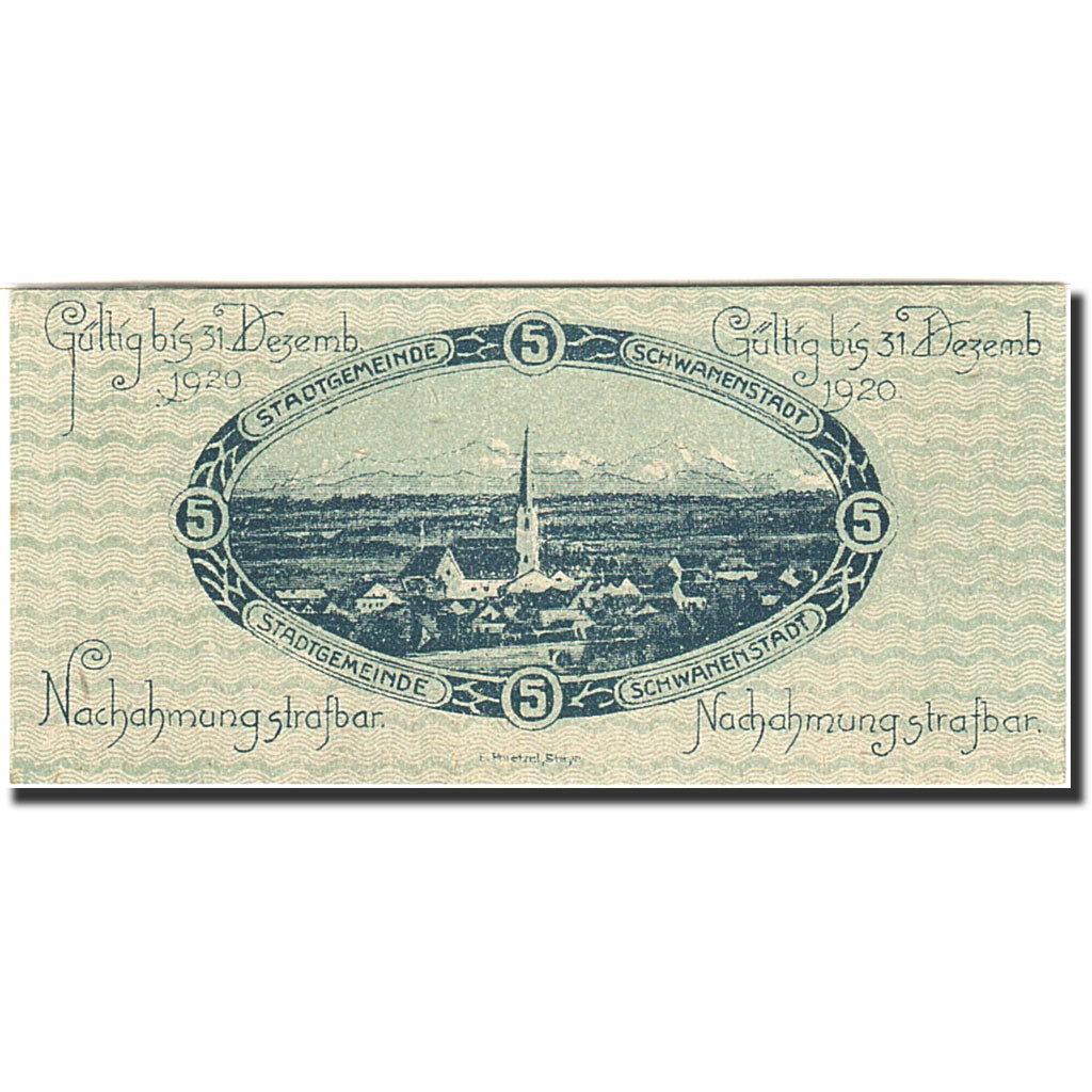 Banknote, Austria, Schwanenstadt, 5 Heller, village, 1920, 1920-12-31, UNC(63)