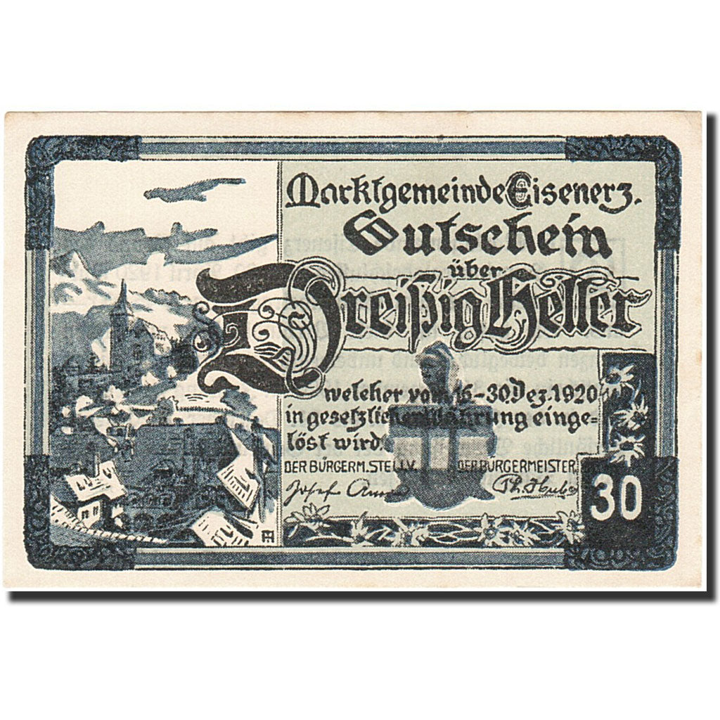 Banknote, Austria, Eisenerz, 25 Heller, Blason, 1920, 1920-12-30, UNC(63)