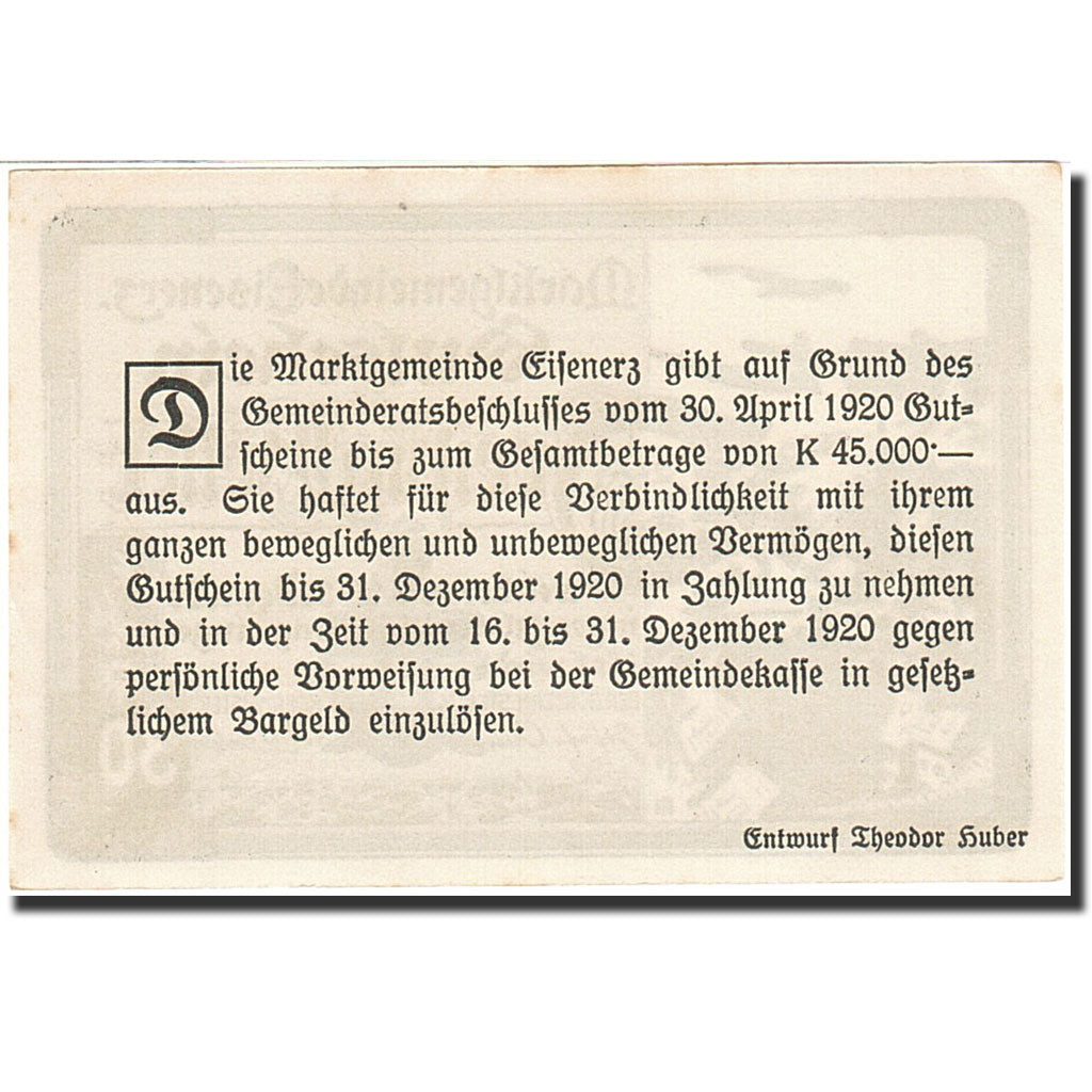 Banknote, Austria, Eisenerz, 25 Heller, Blason, 1920, 1920-12-30, UNC(63)