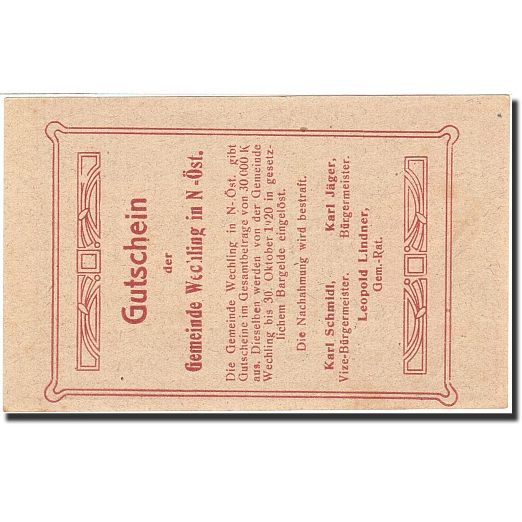 Banknote, Austria, Wechling, 25 Heller, personnage, 1920, 1920-10-30, UNC(63)