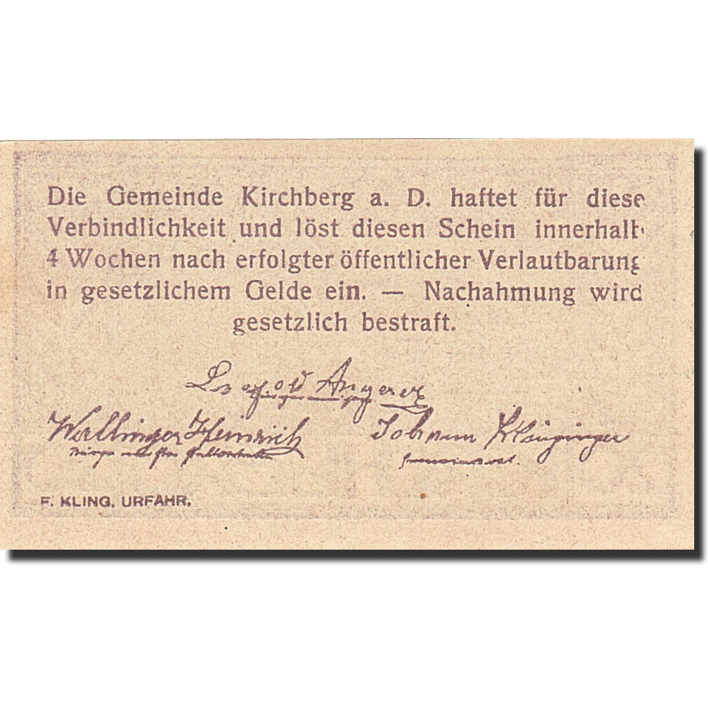 Banconote, Austria, Kirchberg ob der Donau, 20 Heller, paysage, 1920
