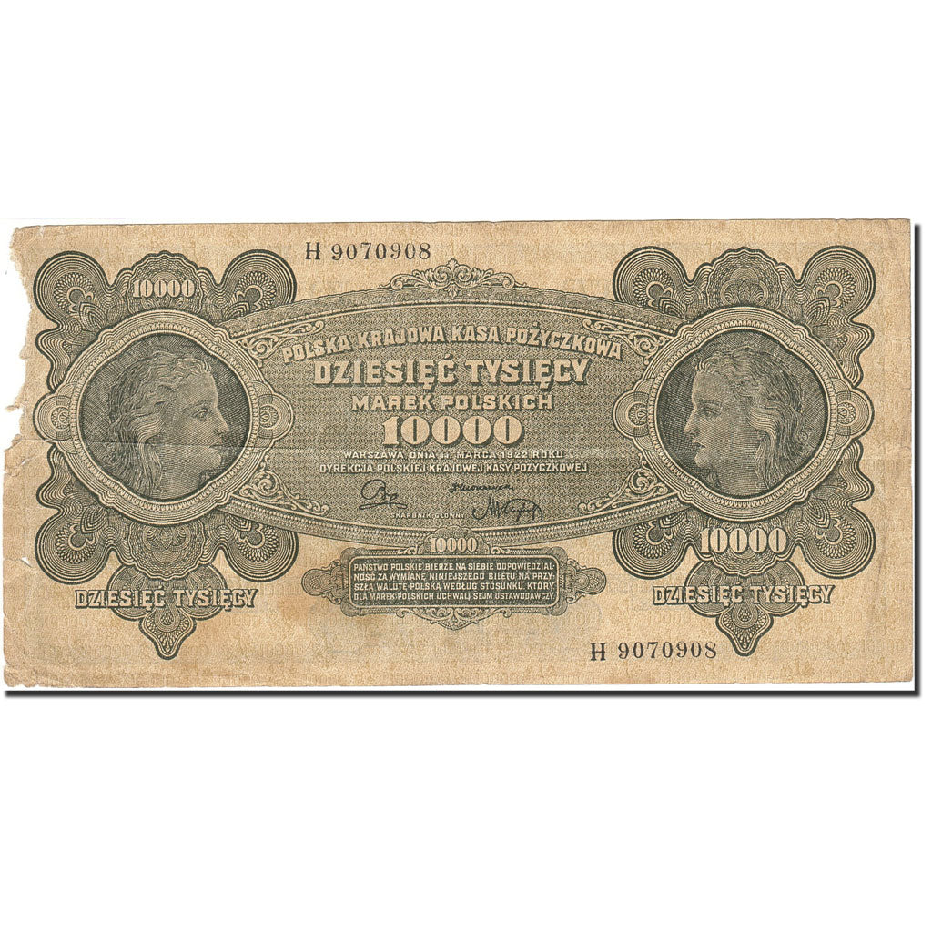 Billete, 10,000 Marek, 1922-1923, Polonia, KM:32, 1922-03-11, BC+
