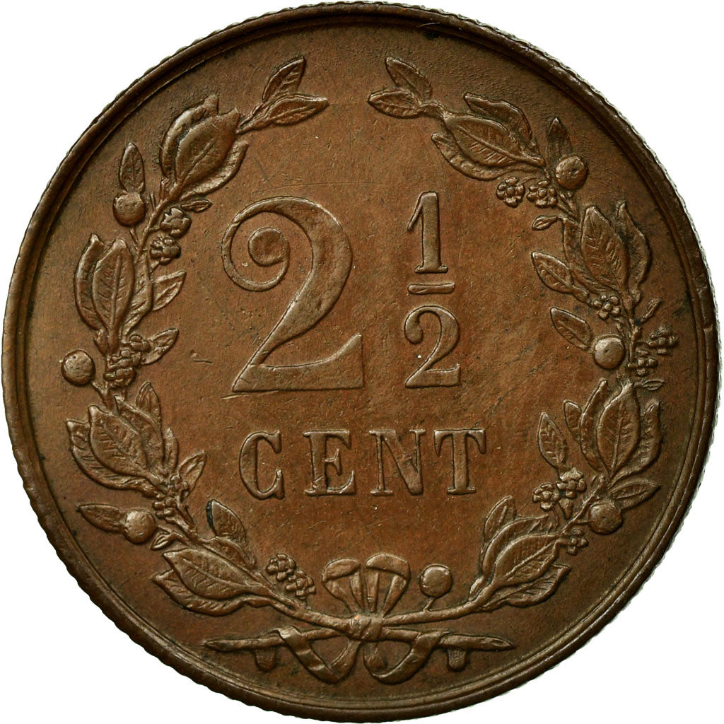Coin, Netherlands, William III, 2-1/2 Cent, 1884, MS(60-62), Bronze, KM:108.1