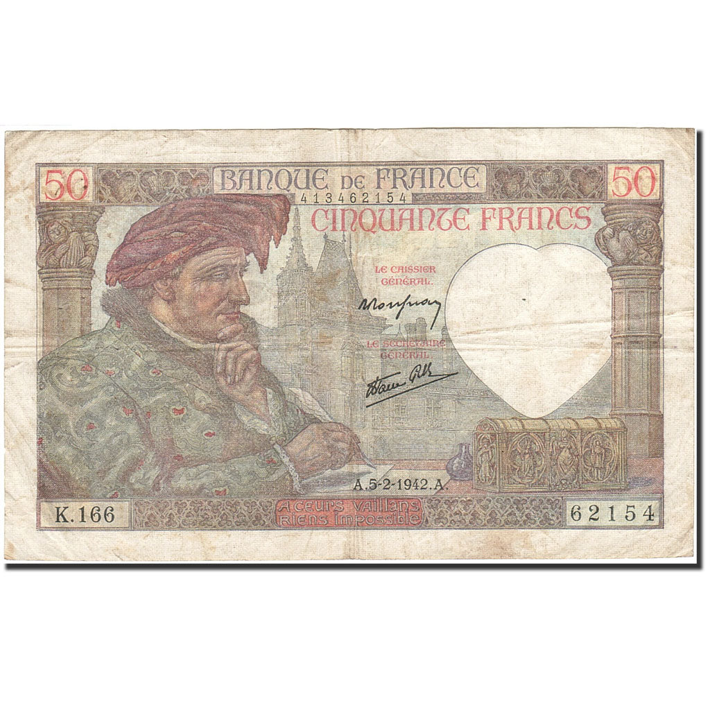 Banknot, Francja, 50 Francs, 1941, 1942-02-05, VF(20-25), Fayette:19.19, KM:93