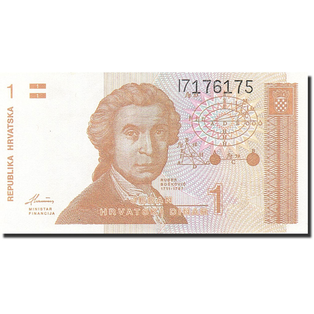 Banknote, Croatia, 1 Dinar, 1991-1993, 1991-10-08, KM:16a, UNC(63)