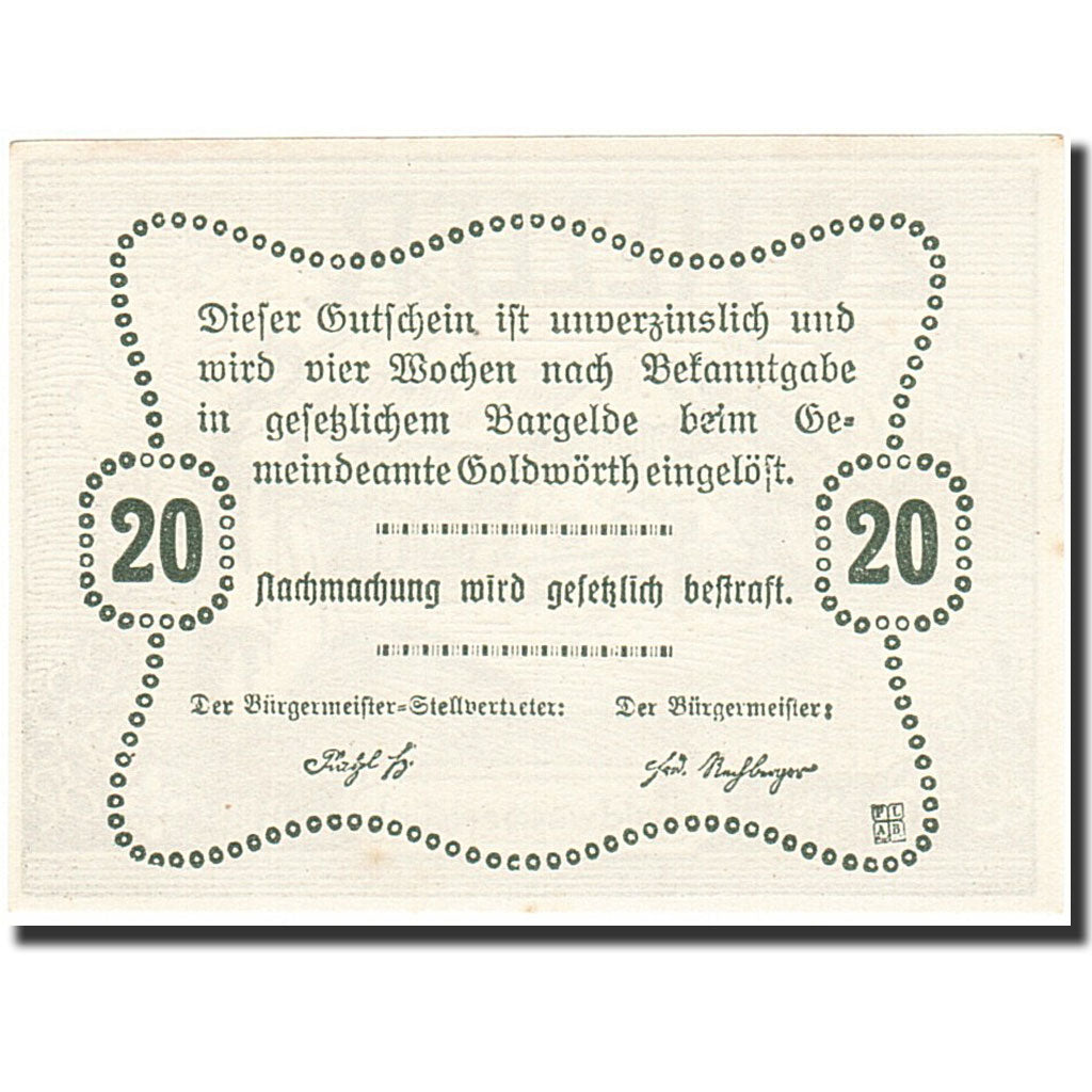 Banknote, Austria, Goldwörth, 20 Heller, ferme, 1920, 1920-12-31, UNC(63)