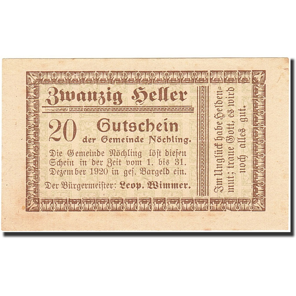 Banknote, Austria, Nöchling, 20 Heller, valeur faciale, 1920, 1920-12-31