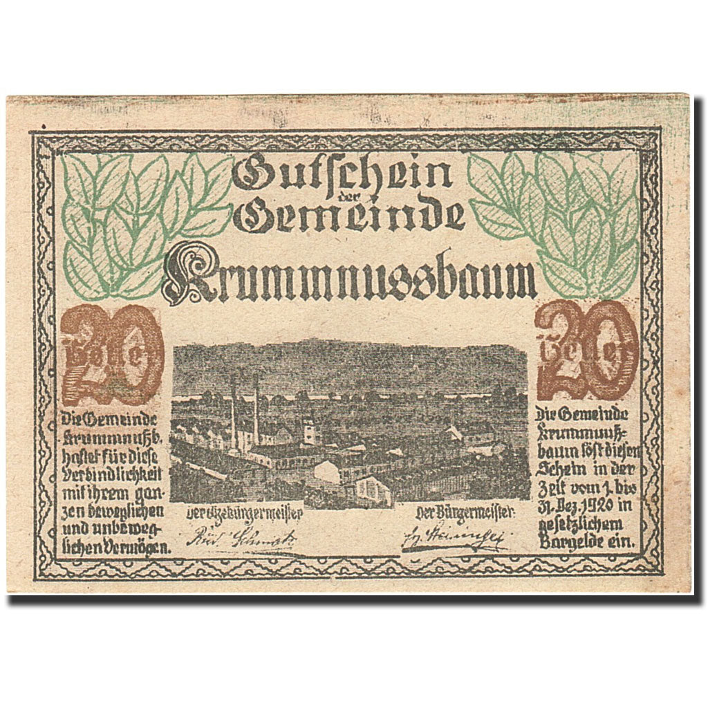 Banknote, Austria, Krummnusssbaum, 20 Heller, Usine, 1920, 1920-12-31, AU(55-58)