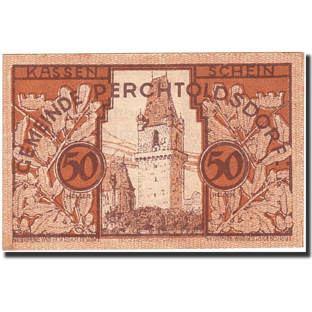 Banknote, Austria, Perchtoldsdorf, 50 Heller, château, 1920, 1920-12-31