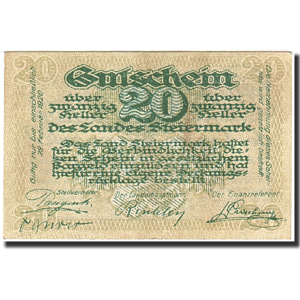Billet, Autriche, Graz, 20 Heller, valeur faciale, 1920, 1920-02-29, SUP