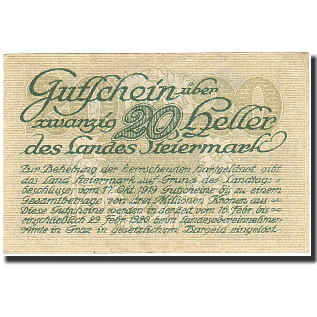Billet, Autriche, Graz, 20 Heller, valeur faciale, 1920, 1920-02-29, SUP