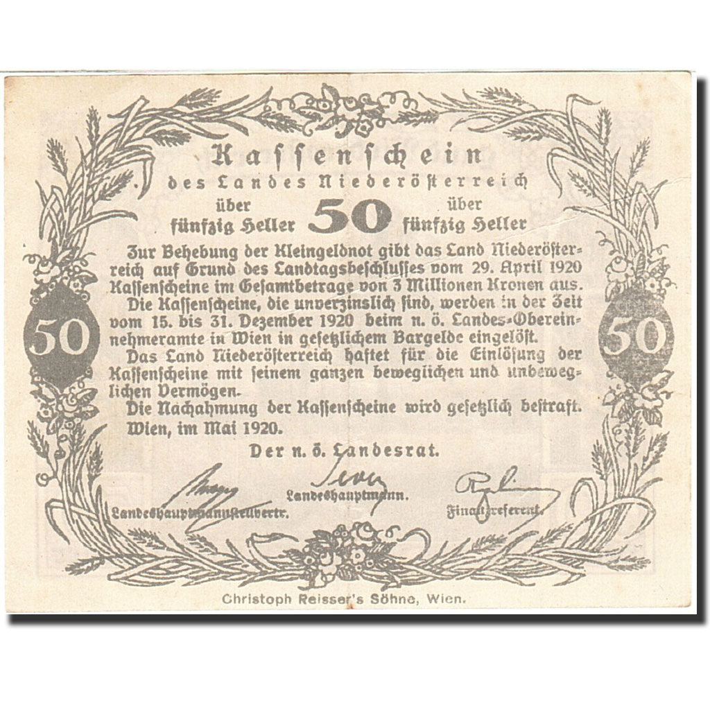 Banknote, Austria, Vienne, 50 Heller, agriculteur, 1920, 1920-12-31, AU(55-58)