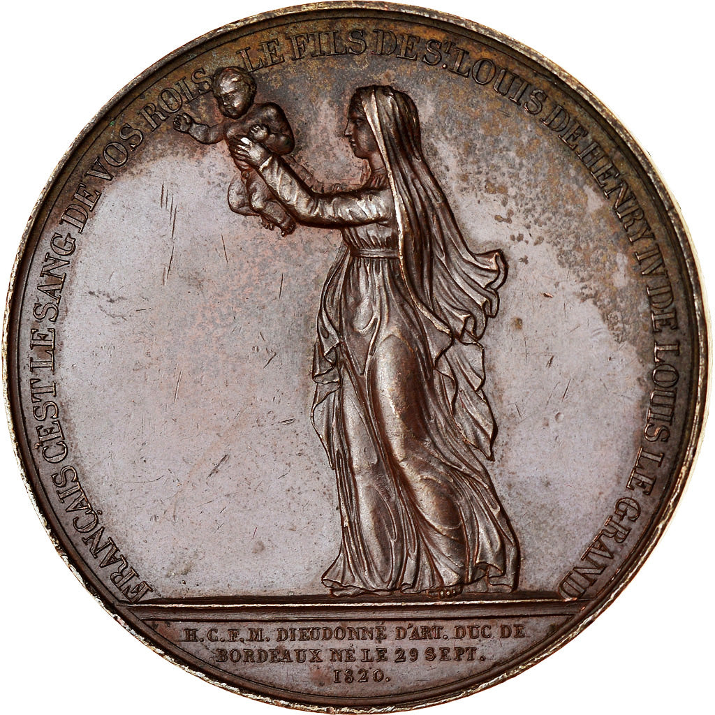 Francia, medalla, Louis XVIII, Duchesse de Berry, Naissance du Duc de Bordeaux