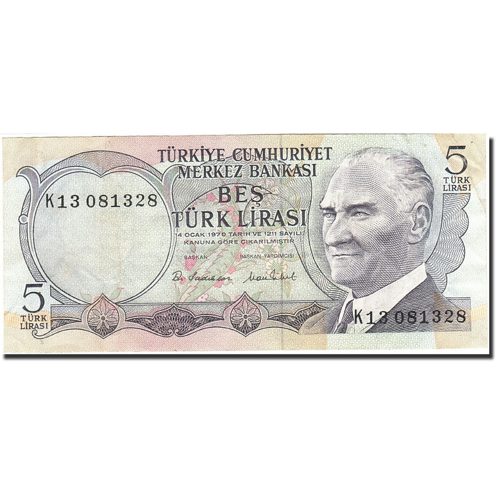 Geldschein, Türkei, 5 Lira, 1971-1982, 1976, KM:185, S+