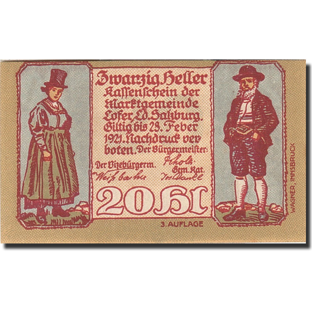Banknote, Austria, Salzbourg, 20 Heller, personnage, 1921, 1921-02-28