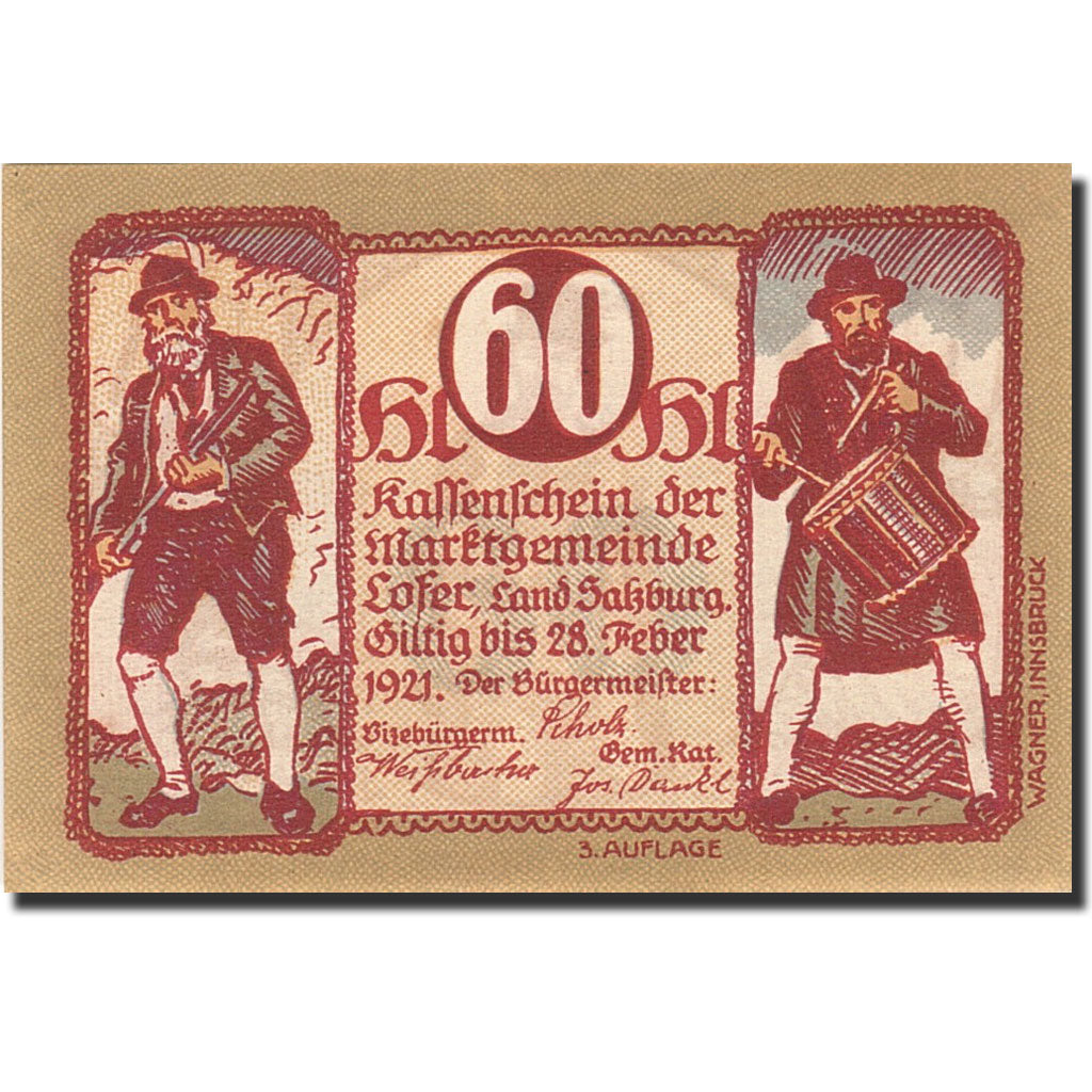 Banknote, Austria, Salzbourg, 50 Heller, personnage, 1921, 1921-02-28, UNC(64)