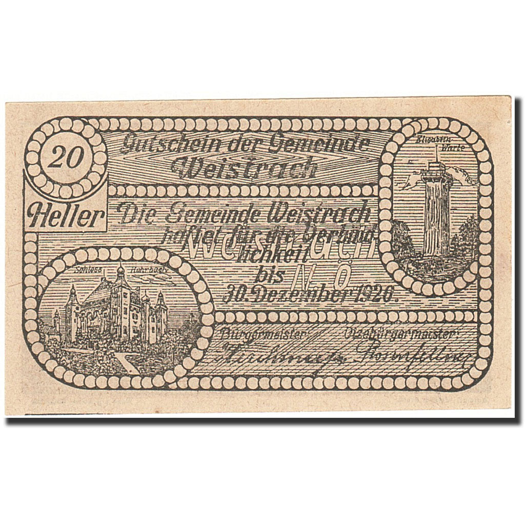 Banknote, Austria, Weistrach, 20 Heller, personnage, 1920, 1920-12-30