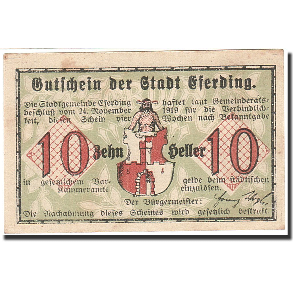 Banknote, Austria, Eferding, 10 Heller, Blason, 1919, 1919-11-24, AU(55-58)