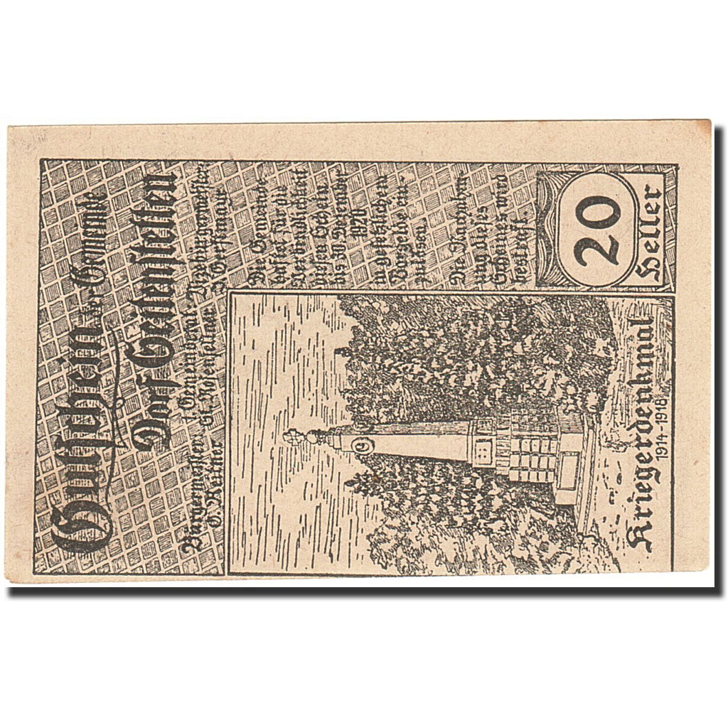 Banknote, Austria, Gutenstein, 20 Heller, cimetière, 1920, 1920-12-30