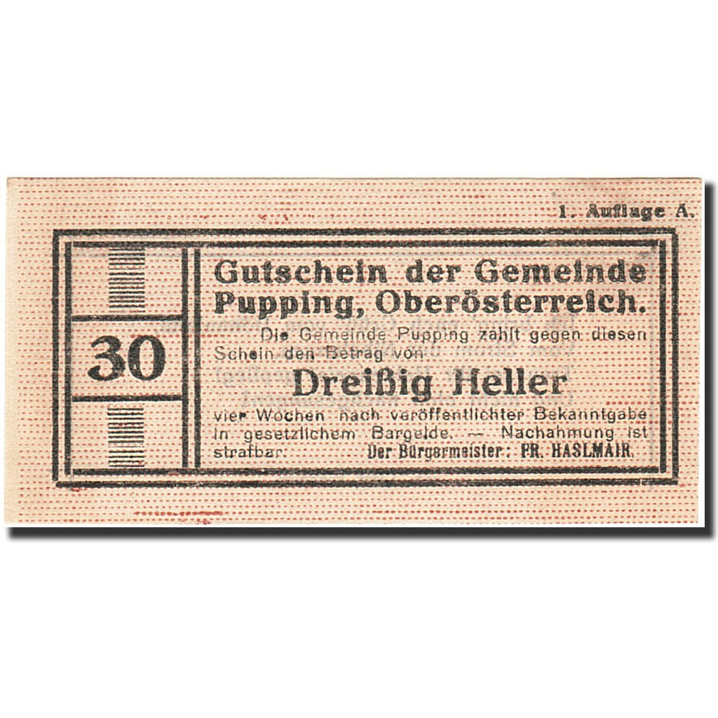 Banknote, Austria, Pupping, 25 Heller, valeur faciale, 1920, 1920-12-30